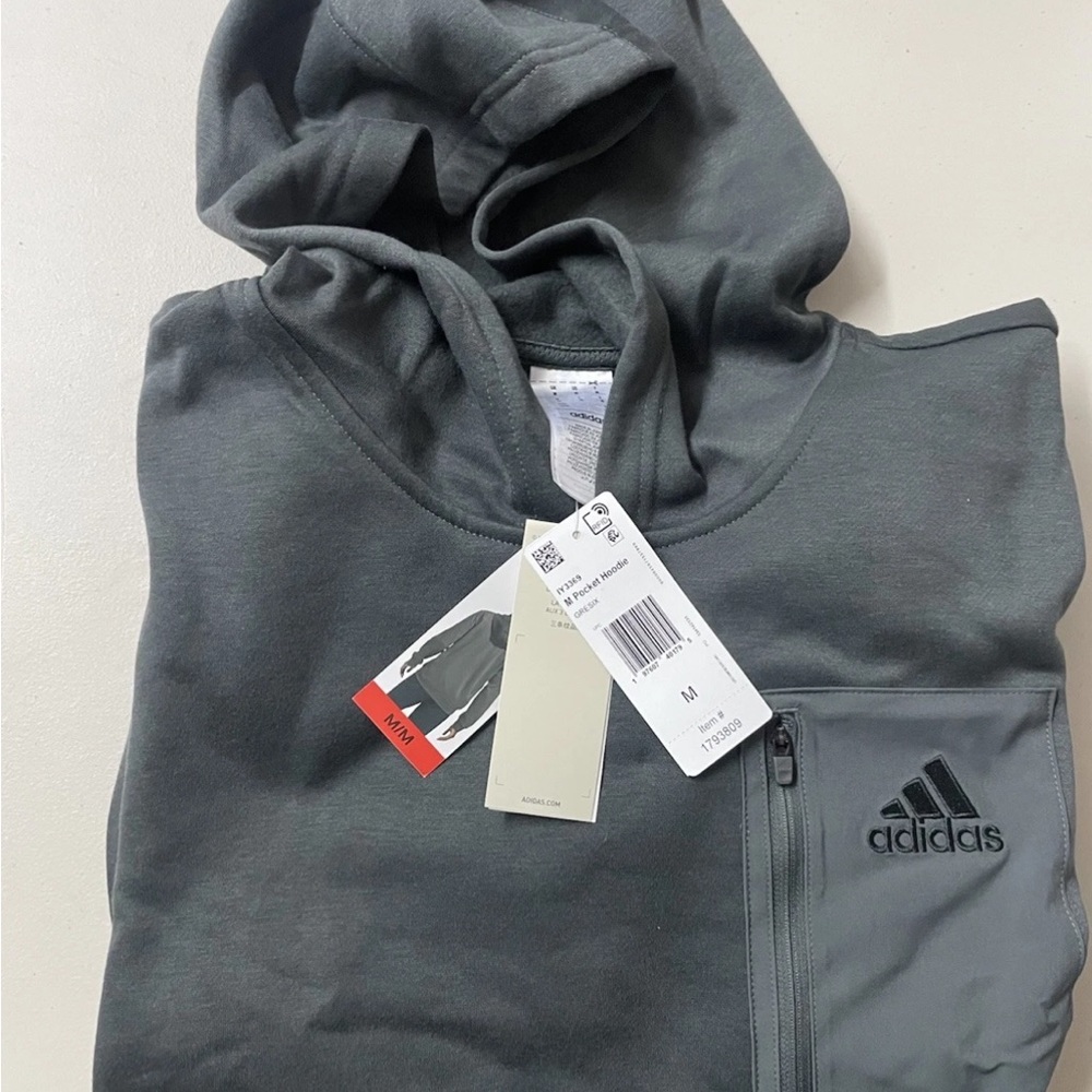 Adidas men's pullover fleece sweater pocket hoodie size S/M  GREY NWT
